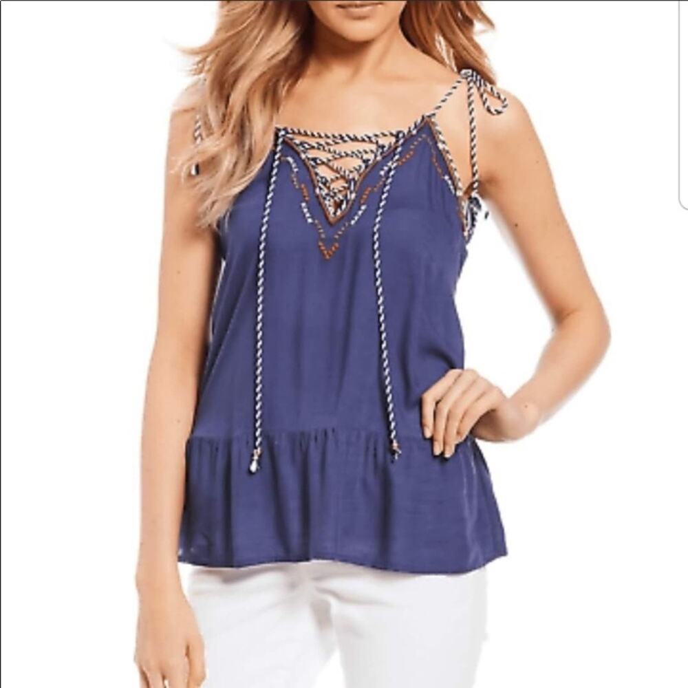 Jessica Simpson Ceri Lace-Up Braided Rope Tank Boho Top